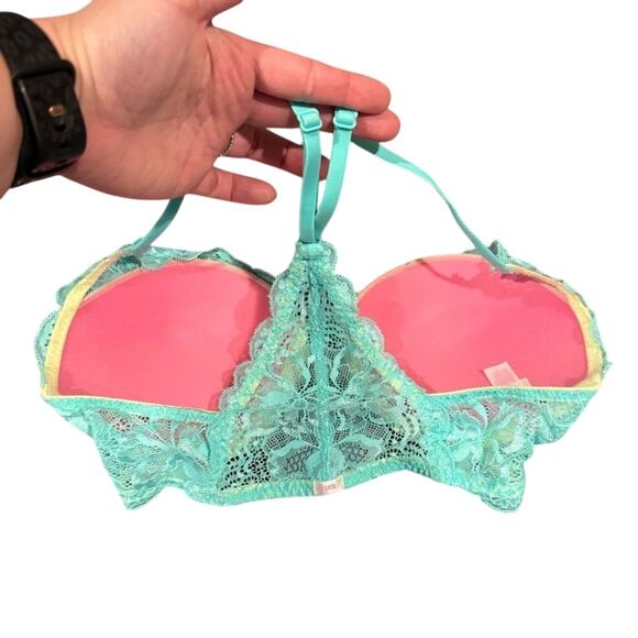 VS PINK Blue Lace Racerback Lightly Padded Bra Size 32D Date Racerback - Picture 7 of 7